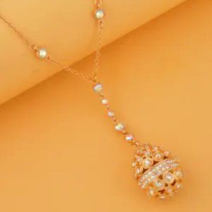 Aurora Borealis Austrian Crystal Easter Egg Goldtone Necklace (New)